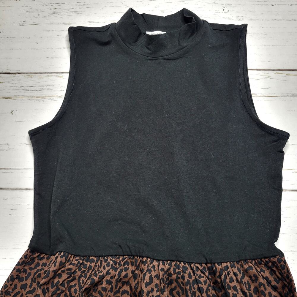 J Crew Printed Mock Neck Knit Mixed Media Midi Dress Black Brown Leopard Medium - Picture 4 of 8